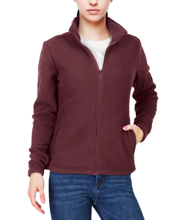 Women's Zip Up Fleece Jacket, Long Sleeve Warm Soft Polar Lightweight Coat with Pockets for Winter 33,000ft